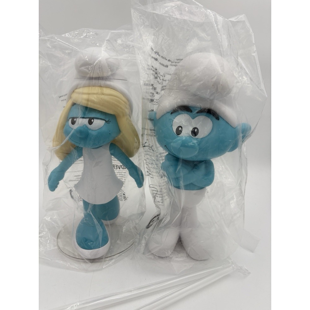 Regal Theatres Exclusive Smurfs & Smurfette Movie Cups w/‎ Straws 11" New Sealed